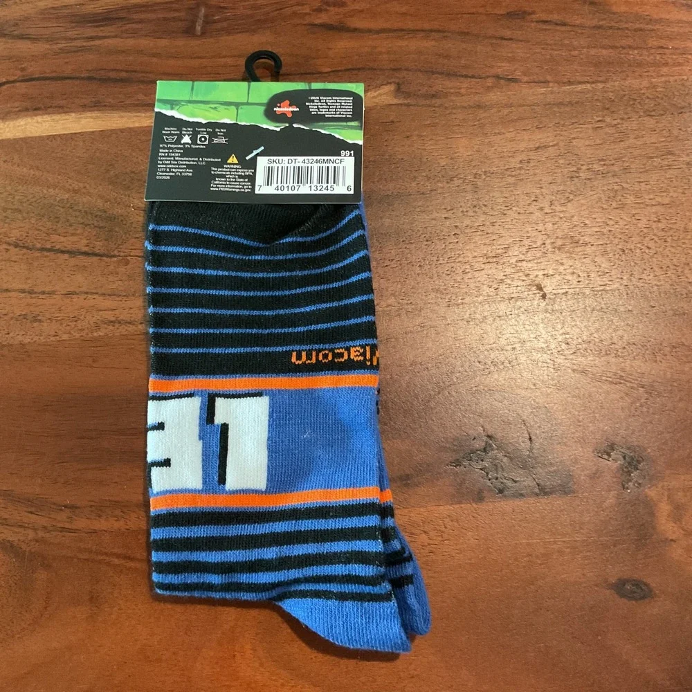 NEW Nickelodeon TMNT‎ Leonardo Crew Socks Mens 6-12 Blue Striped Mutant Mayhem